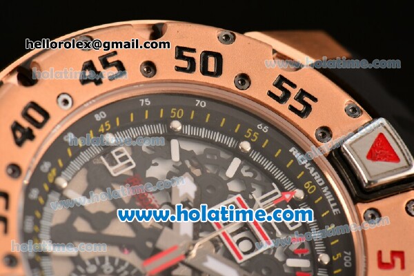 Richard Mille RM032 Chrono Swiss Valjoux 7750 Automatic Rose Gold Case with Skeleton Dial and White Markers - Click Image to Close